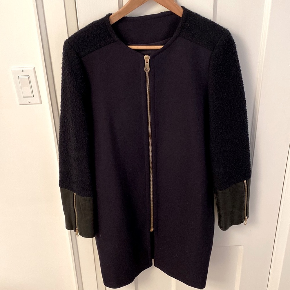 Club Monaco Navy Coat w/ Leather Cuffs